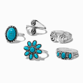 Turquoise Cowgirl Rings - 5 Pack,