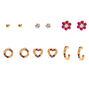 Gold Rainbow Crystal Stud Earrings - 6 Pack,