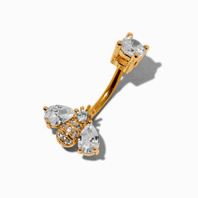Gold-tone Stainless Steel Cubic Zirconia 14G Bee Belly Bar,