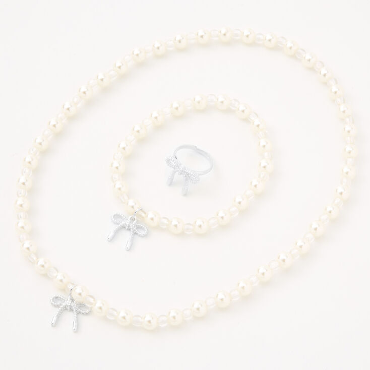 Claire&#39;s Club Special Occasion Bow Pearl Jewelry Set - 3 Pack,
