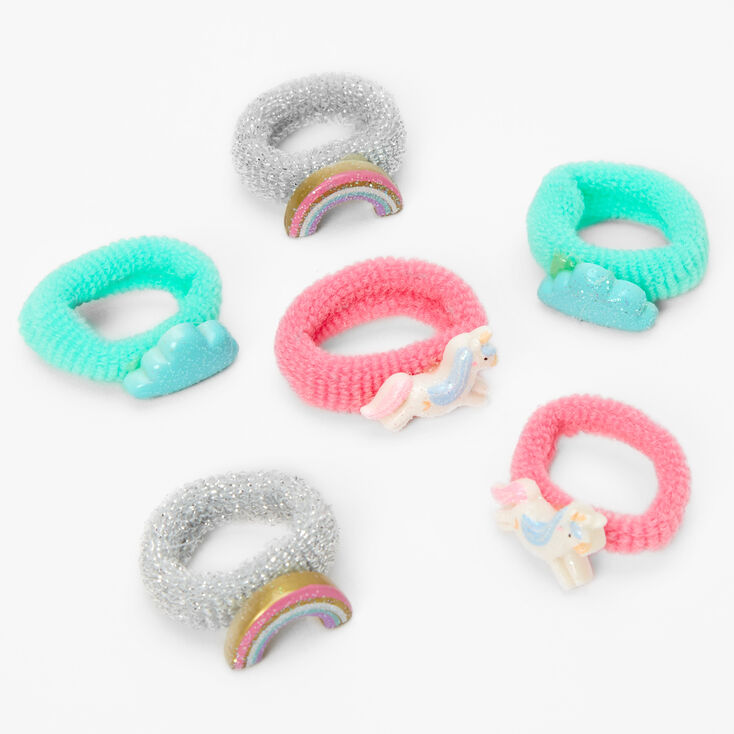 Claire&#39;s Club Glitter Rainbow Unicorn Hair Ties - 6 Pack,