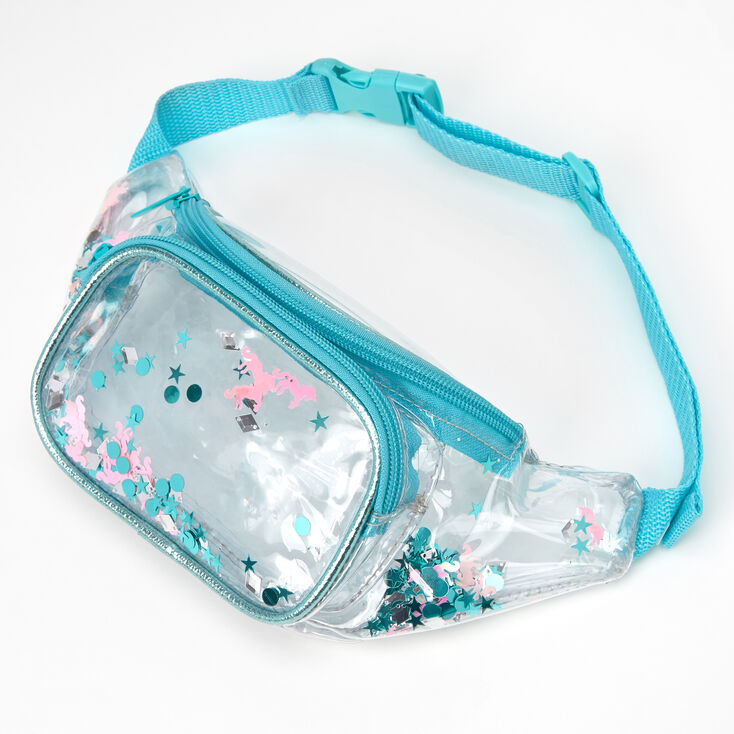 Claire's Sac banane à confettis mobiles licorne - Turquoise