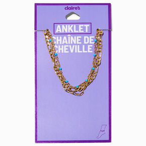 Gold-tone Turquoise Multi-Strand Chain Anklet,
