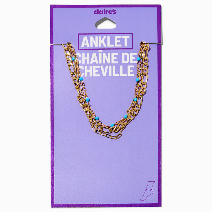 Gold-tone Turquoise Multi-Strand Chain Anklet,
