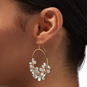 Crystal White Flower Drop Hoop Earrings ,