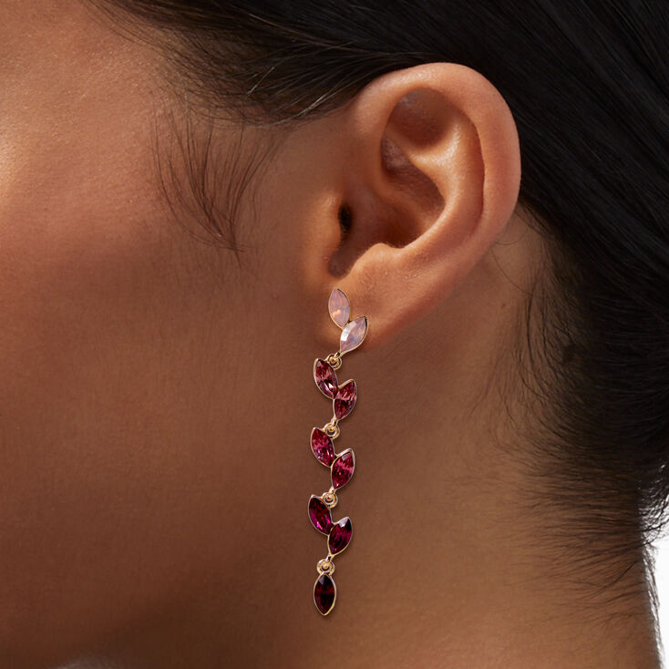 Pink Ombr&eacute; Gemstone Leaf Gold-tone 2.5&quot; Drop Earrings,