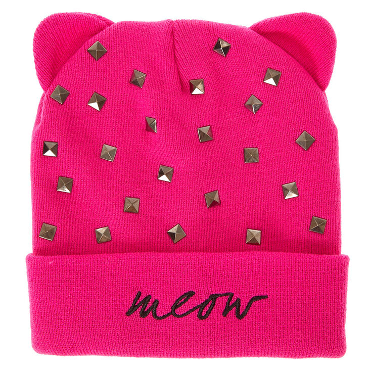 Pink Meow Beanie With Cat Ears Claire S Us