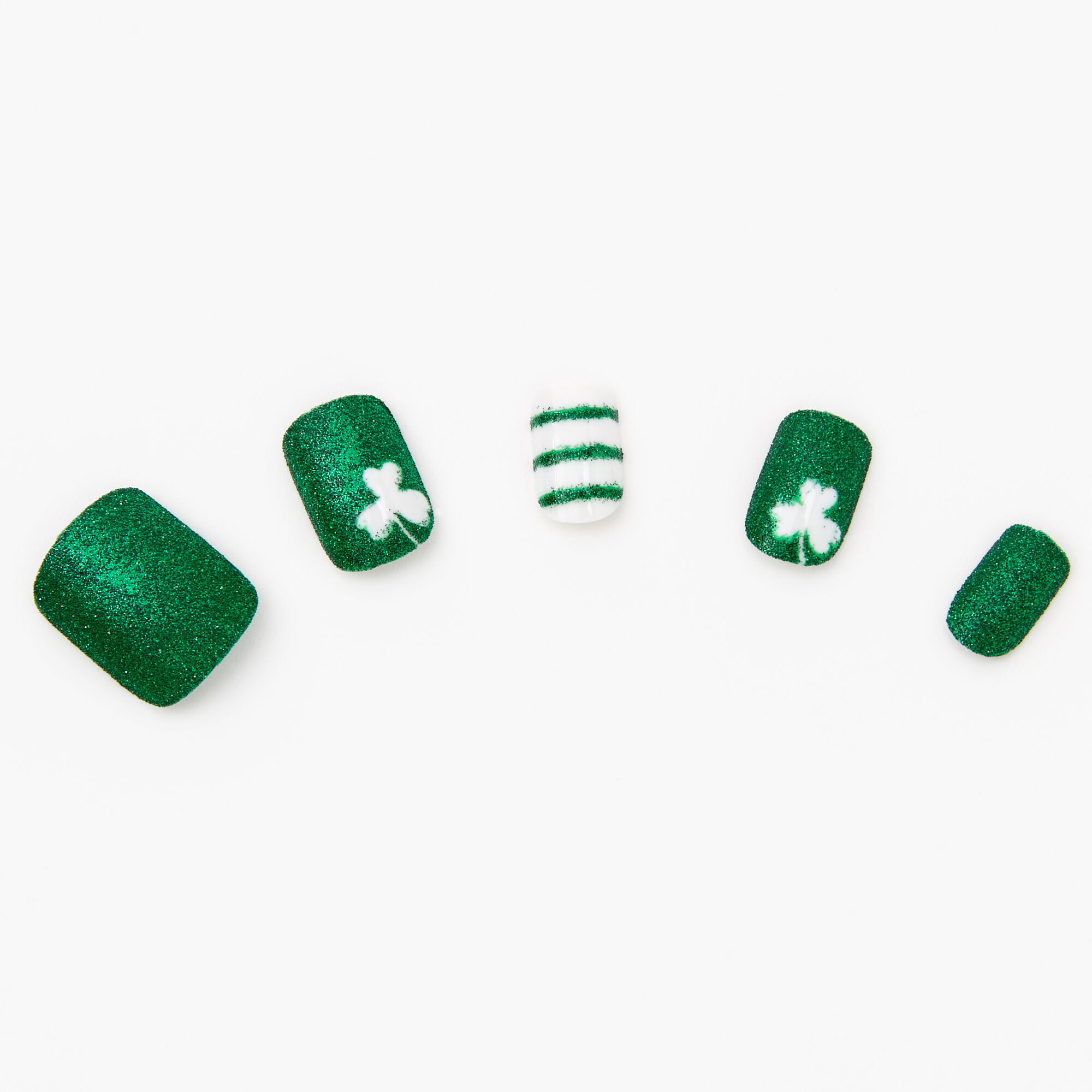Glitter Shamrock Press On Faux Nail Set - 24 Pack,