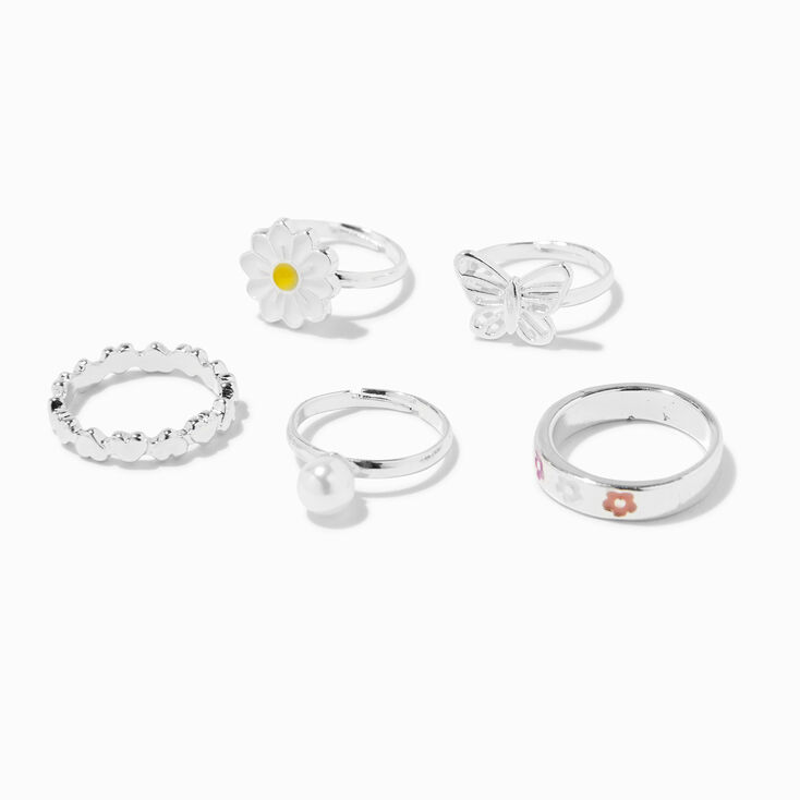 Claire&#39;s Club Silver Daisy Rings - 5 Pack,