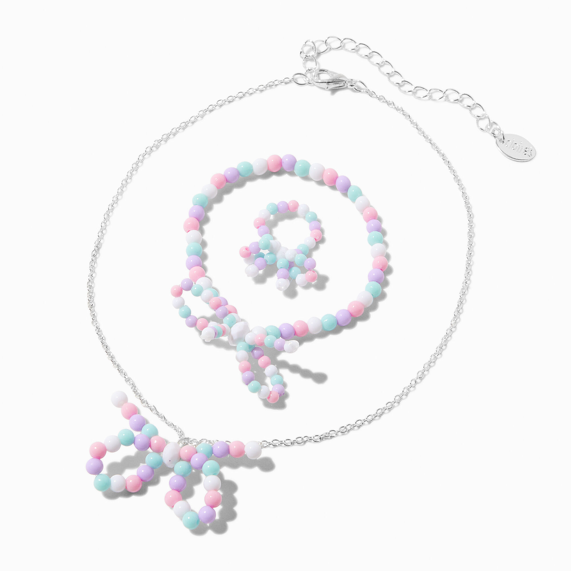 View Claires Club Pastel Bow Beaded Jewelry Set 3 Pack Silver information