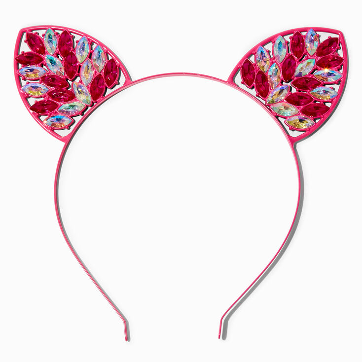 Pink Gemstone Cat Ears Headband,