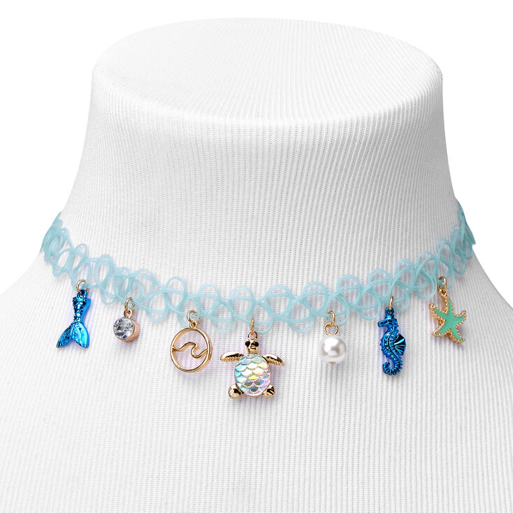 Sea Creature Blue Tattoo Choker Necklace,