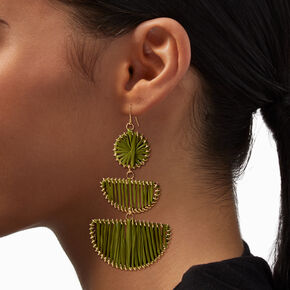 Olive Green Half Moon Raffia 3&quot; Drop Earrings,