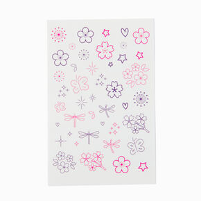 Pink &amp; Purple Floral Temporary Tattoos,