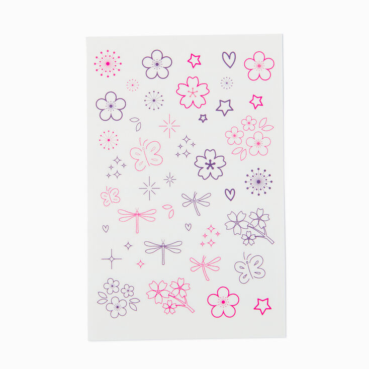 Pink &amp; Purple Floral Temporary Tattoos,