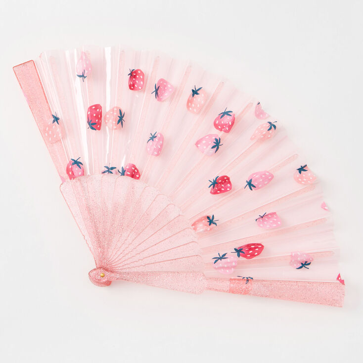 Pink Strawberry Print Folding Fan,