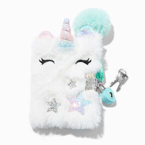Claire&#39;s Club Glitter Star Unicorn Furry Mini Lock Diary,