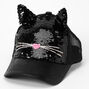 Sequin Cat Face Baseball Cap - Black,