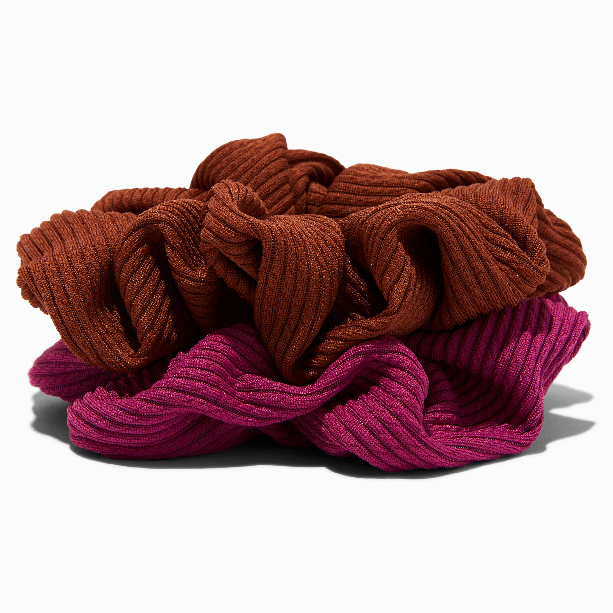 Brown & Berry Ribbed Hair Scrunchies - 2 Pack,