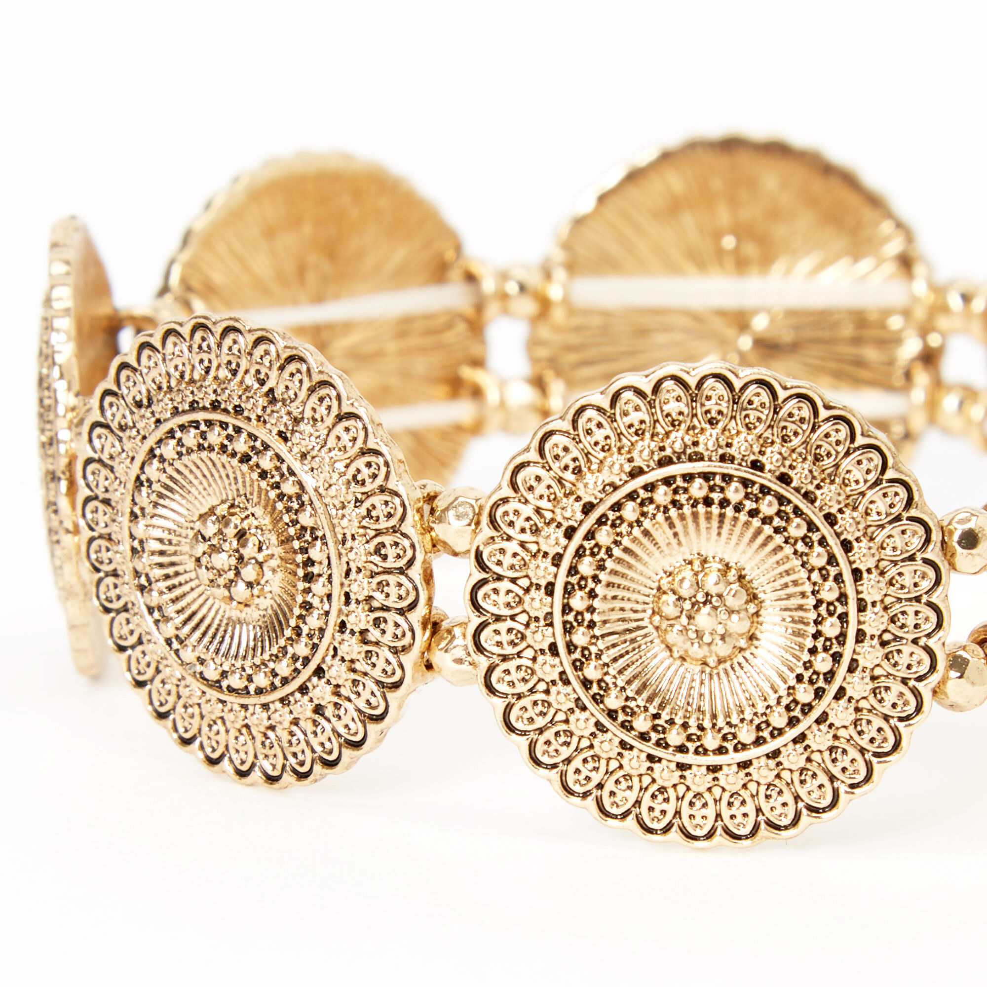 Gold Filigree Medallion Stretch Bracelet,
