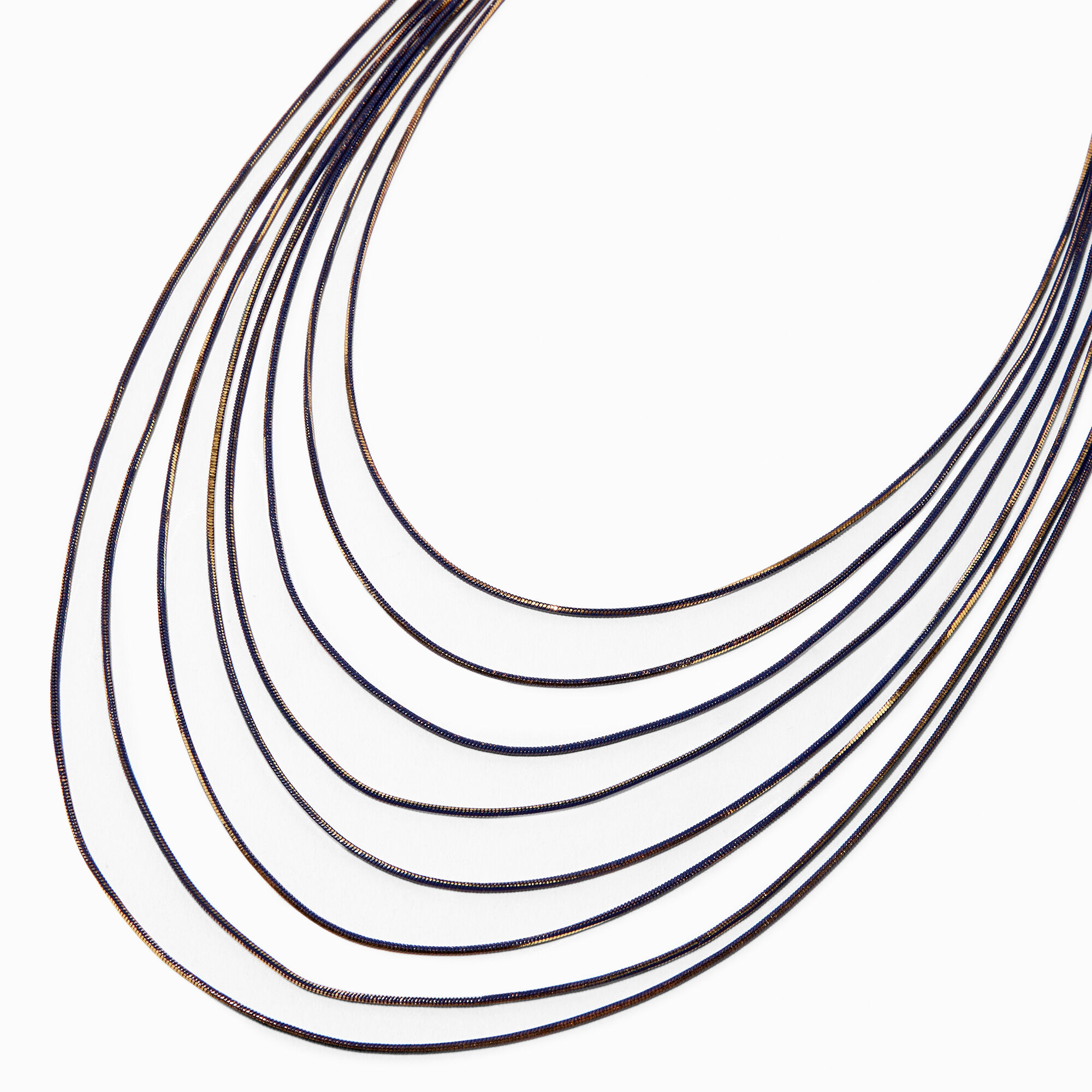 Gold Textured Blue Multi-Strand Necklace,