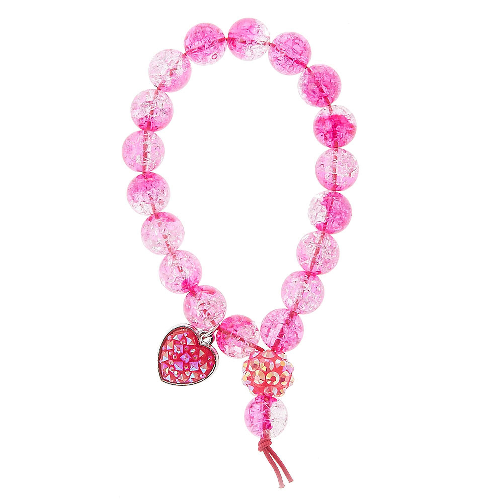 Cracked Pink Bead Stretch Bracelet With Heart Charm Claire S Us