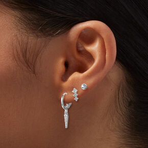 Silver-tone Embellished Spike Earring Stackables Set - 3 Pack,