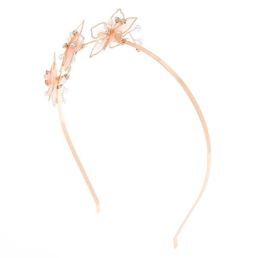 Rose Gold Organza Flower Headband - Pink,