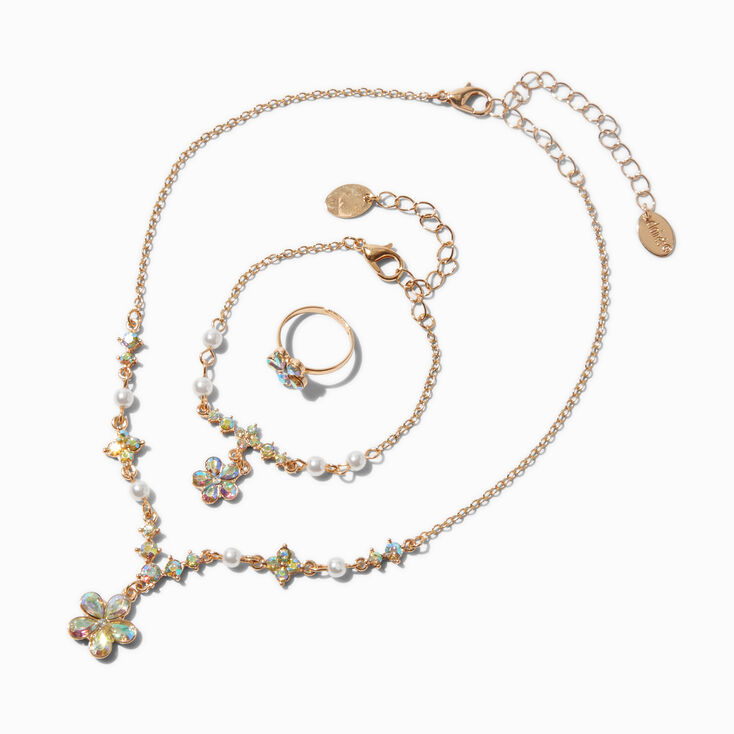 Claire's Club Iridescent Flower Gold-tone Jewelry Set - 3 Pack