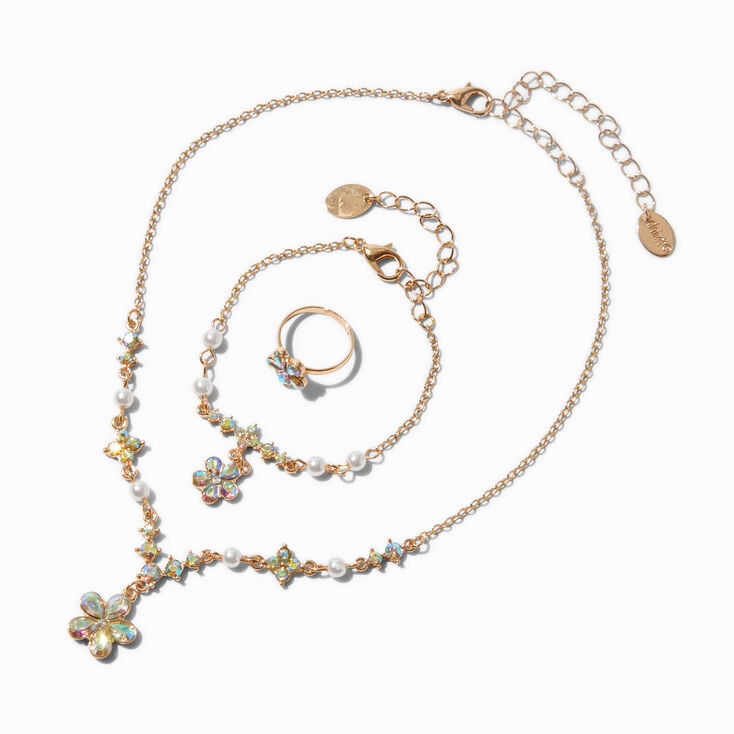 Claire&#39;s Club Iridescent Flower Gold-tone Jewellery Set - 3 Pack,
