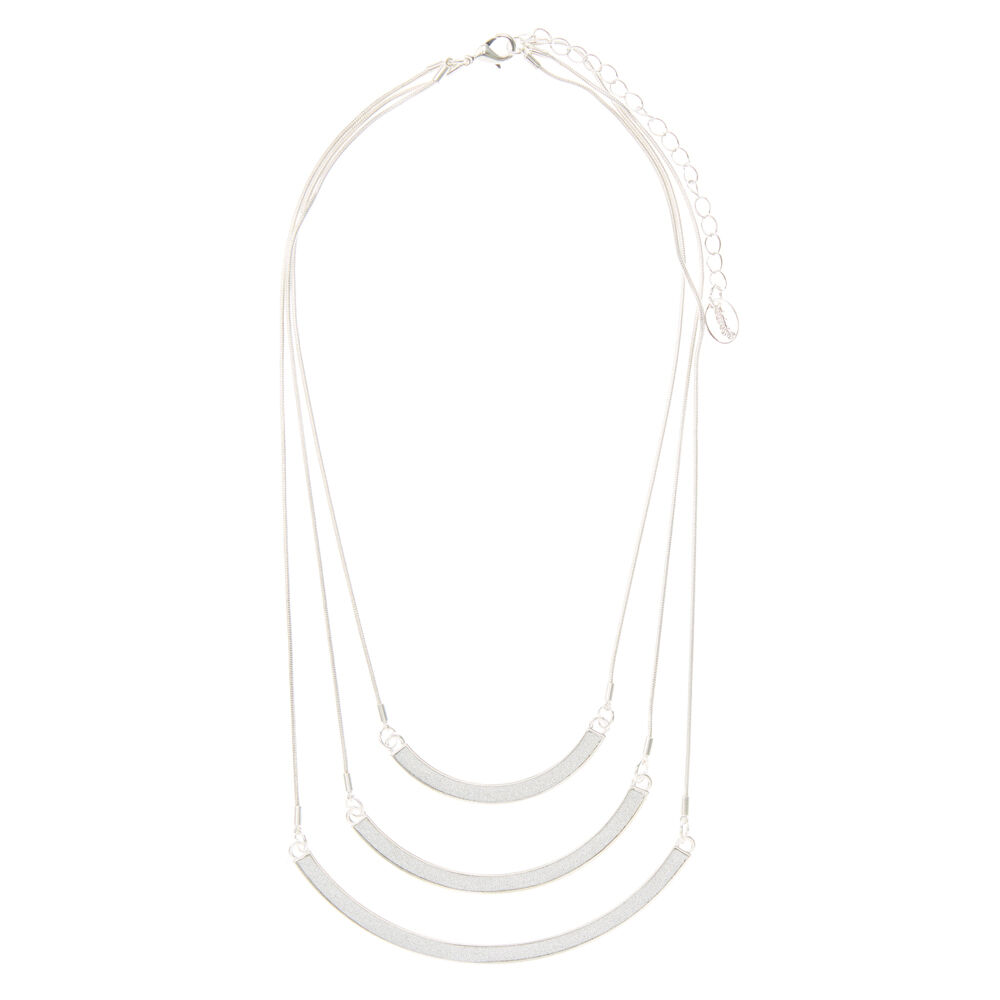Three Tiered Silver Moon Shaped Necklace,