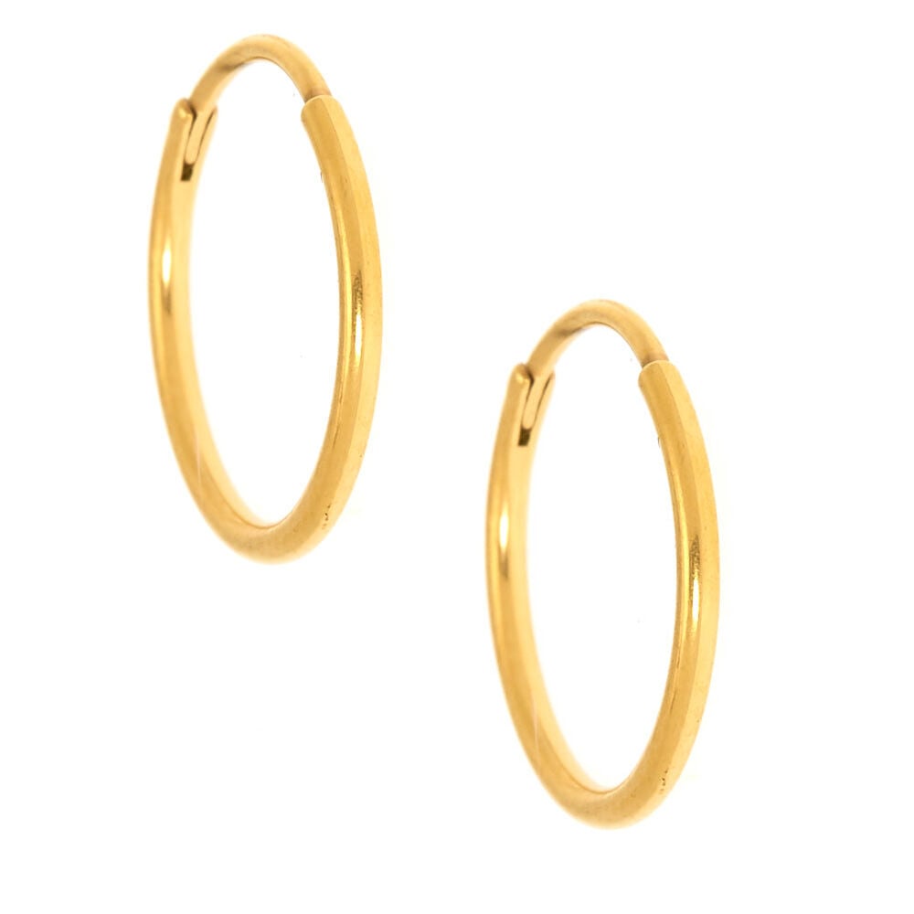 Gold Titanium 12MM Sleek Hoop Earrings,