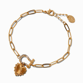 Gold-tone Heart Carabiner Chain Bracelet,