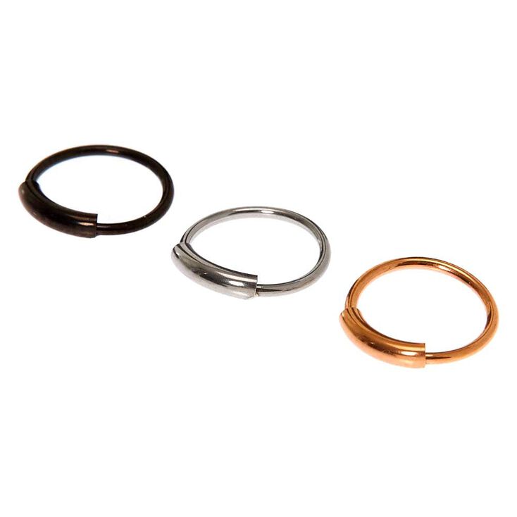 Mixed Metal 20G Sleek Bar Hoop Nose Rings - 3 Pack,