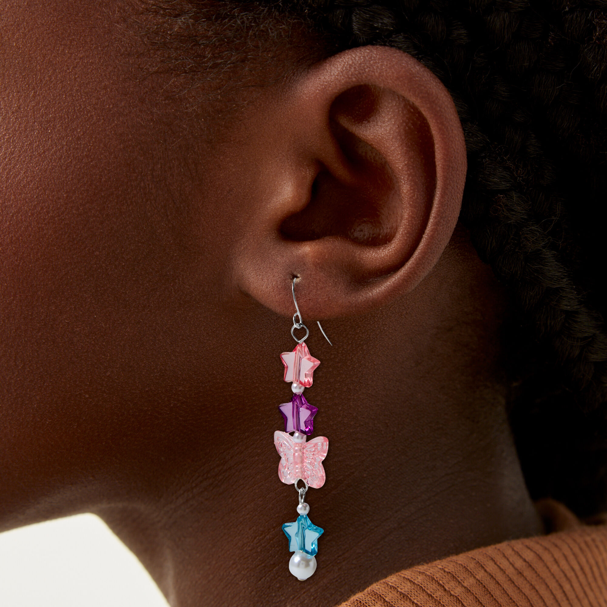 Beaded Butterfly 2" Drop Earrings ,