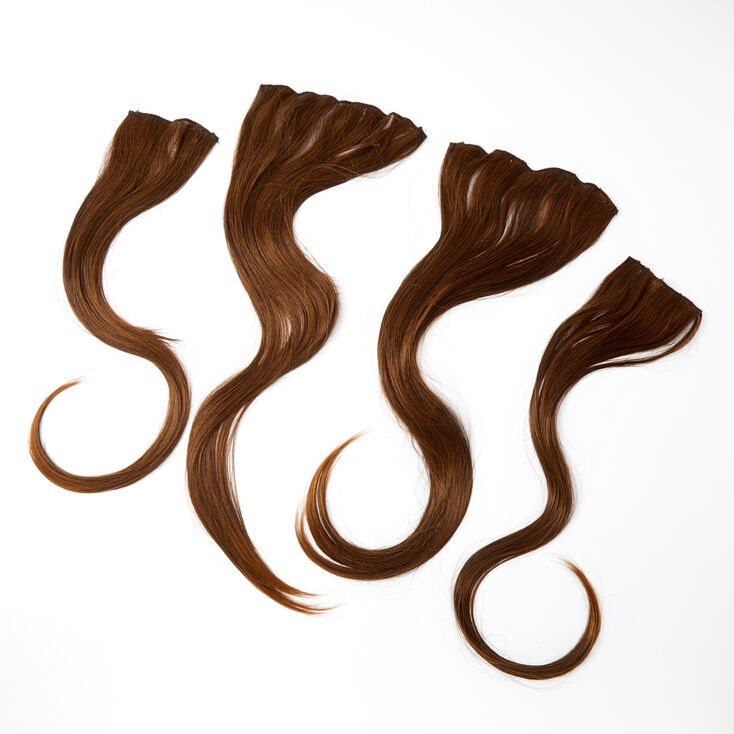 Claire's Extensions de cheveux synthétiques raides extra longues à clip - Châtain, lot de 4