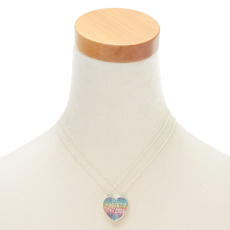 Best Friends Rainbow Heart Glitter Pendant Necklaces - 2 Pack,