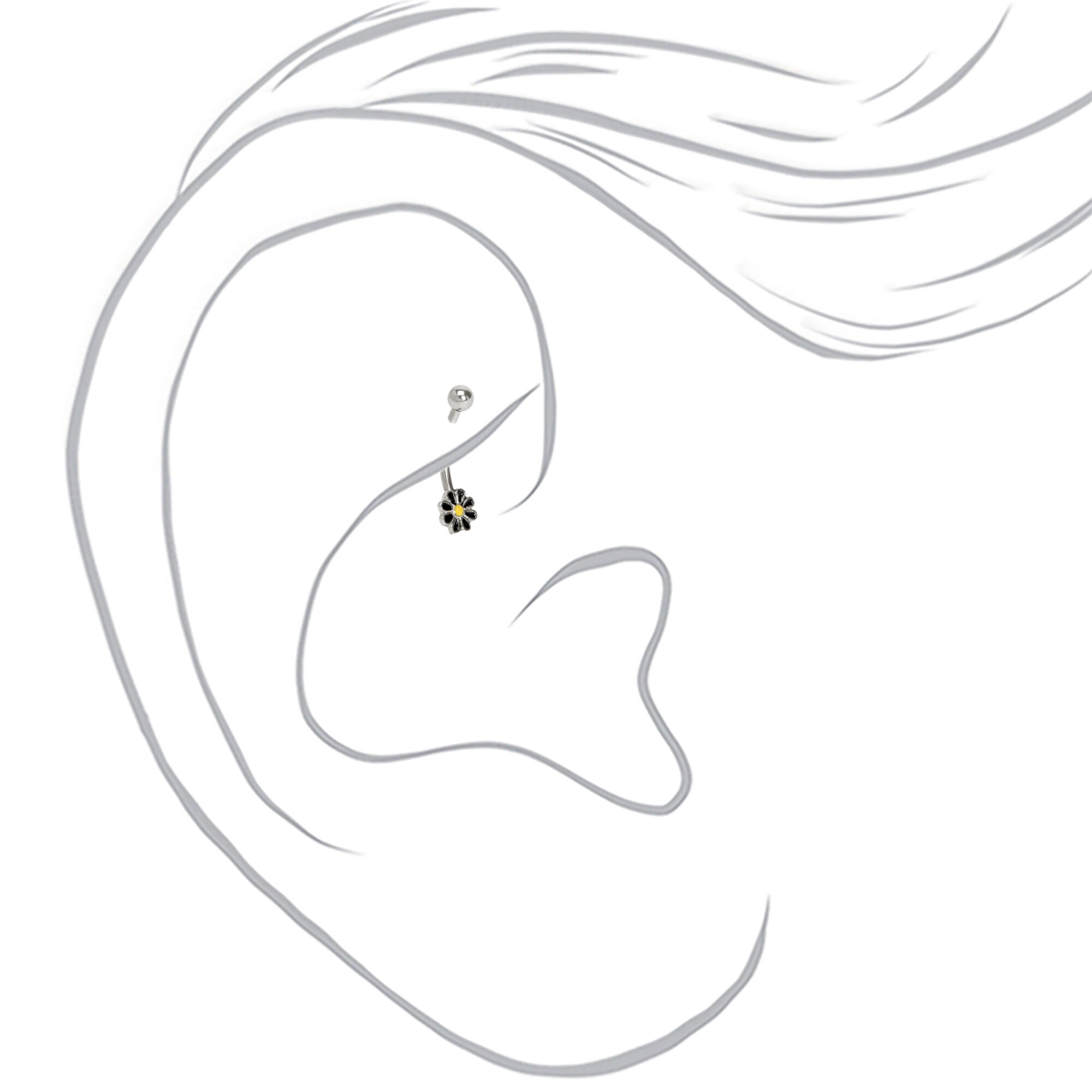Silver 16G Dark Flower Rook Earring,