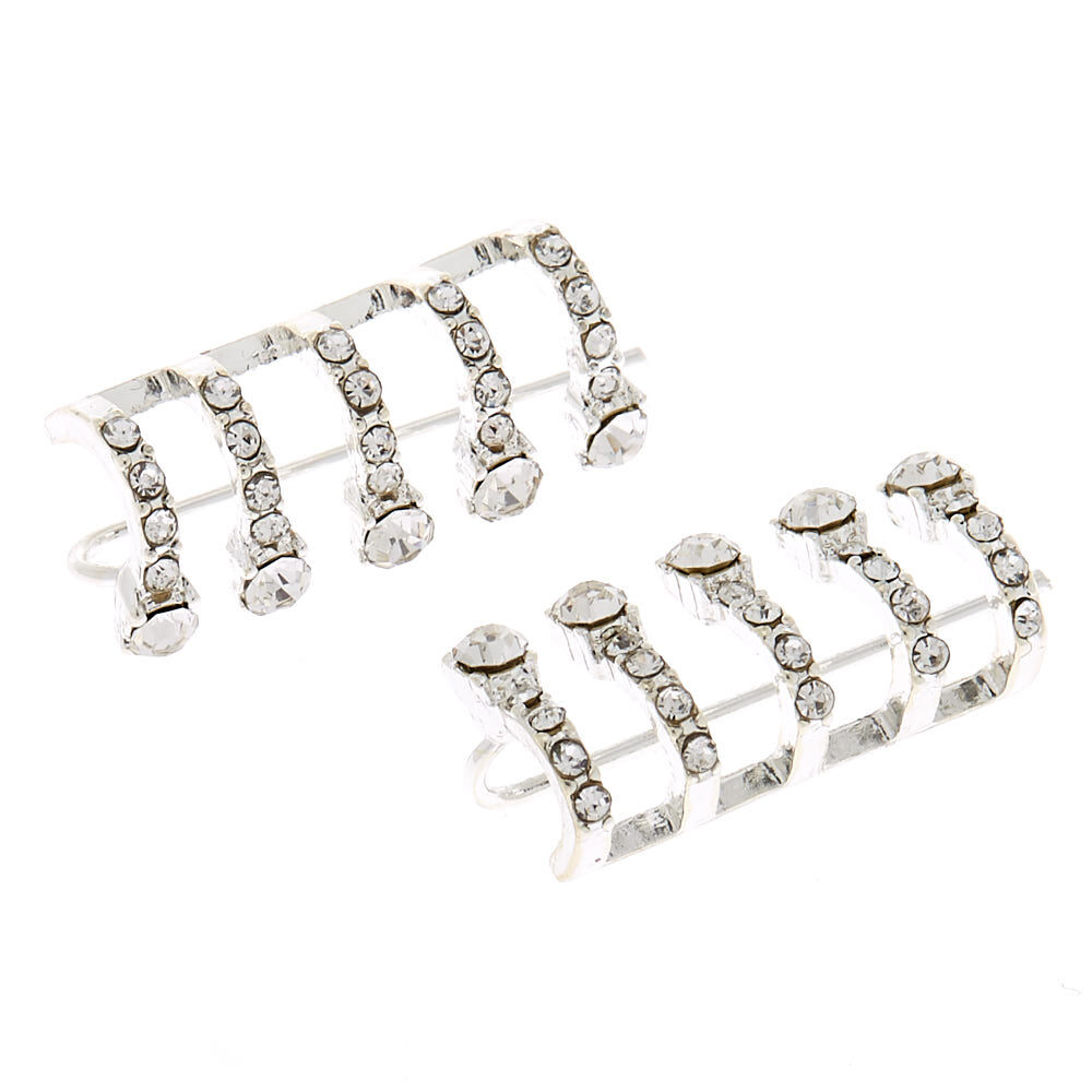 Silver 1 Crystal Hoop Ear Crawler Earrings