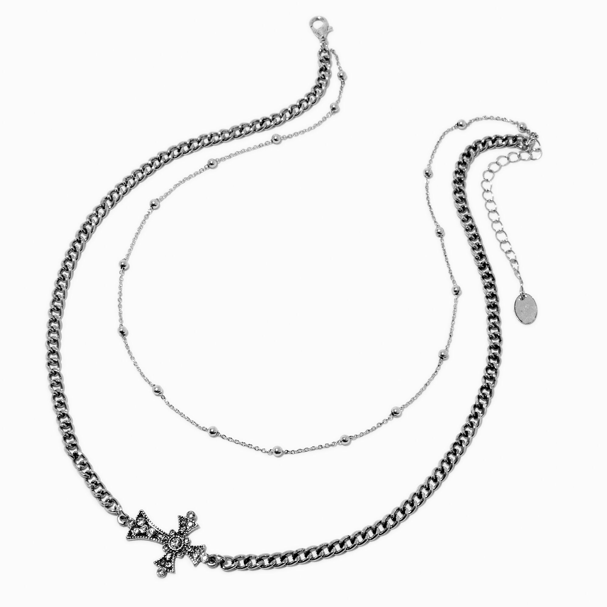 Silver-tone Sideways Cross Multi-Strand Necklace,