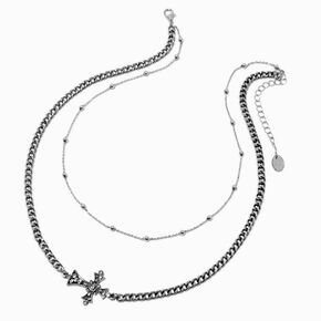Silver-tone Sideways Cross Multi-Strand Necklace,