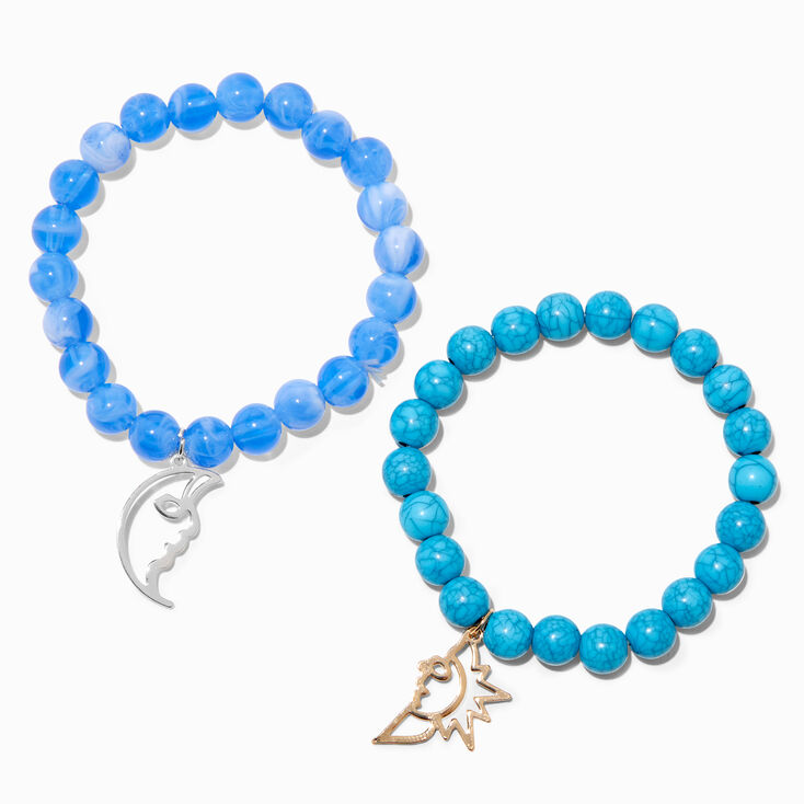 Blue Sun &amp; Moon Beaded Stretch Bracelets - 2 Pack,