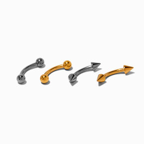 Mixed Metal Titanium 16G Spike Curved Labret Lip Studs - 4 Pack,