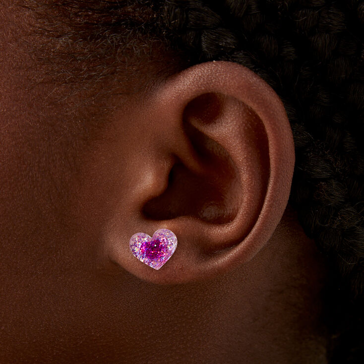 Pink Heart Acrylic Stud Earrings ,