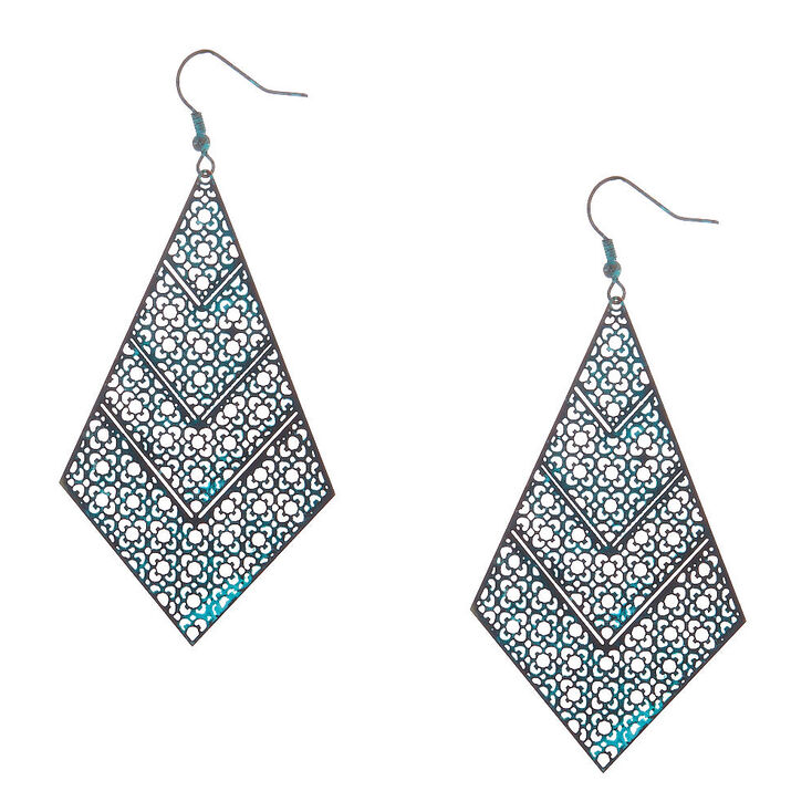 3&quot; Rustic Patina Filigree Drop Earrings - Turquoise,