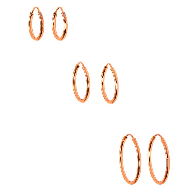 18kt Rose Gold Plated Graduated Sleek Hoop Earrings - 3 Pack,
