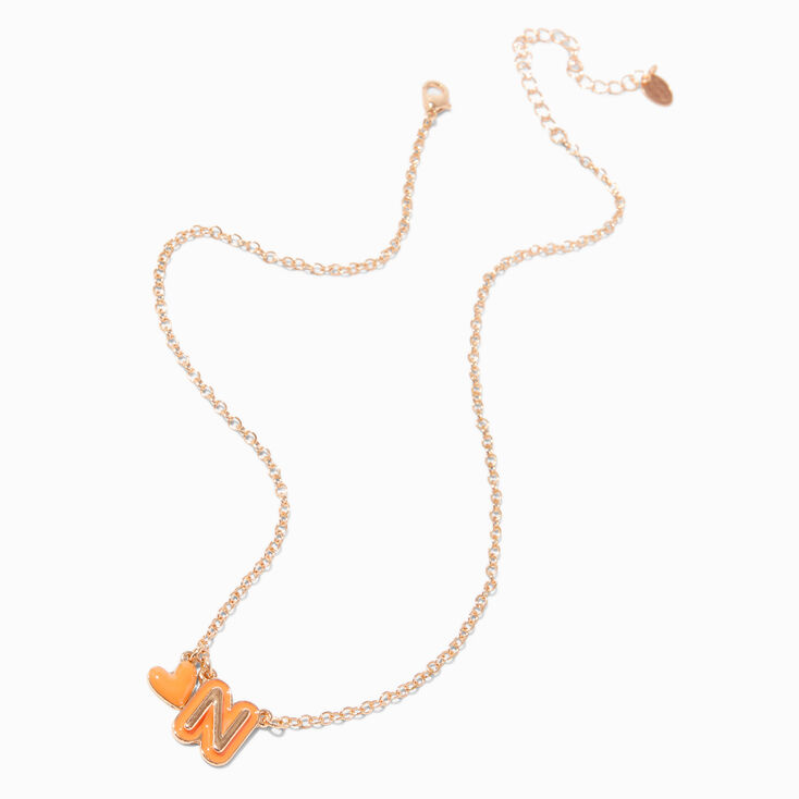 Collier &agrave; pendentif c&oelig;ur &agrave; initiale bulle orange&nbsp;- N,