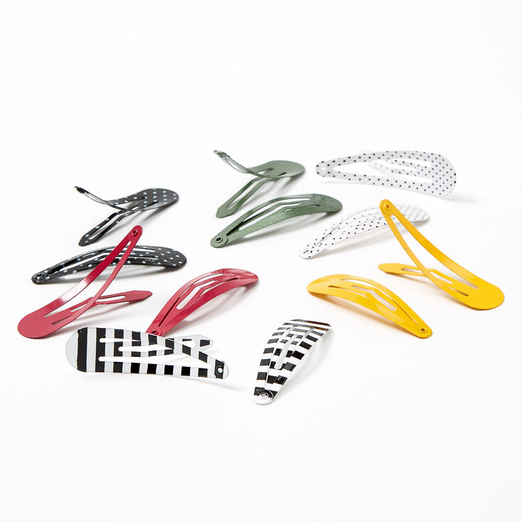 Polka Dot Striped Snap Hair Clips - 12 Pack,