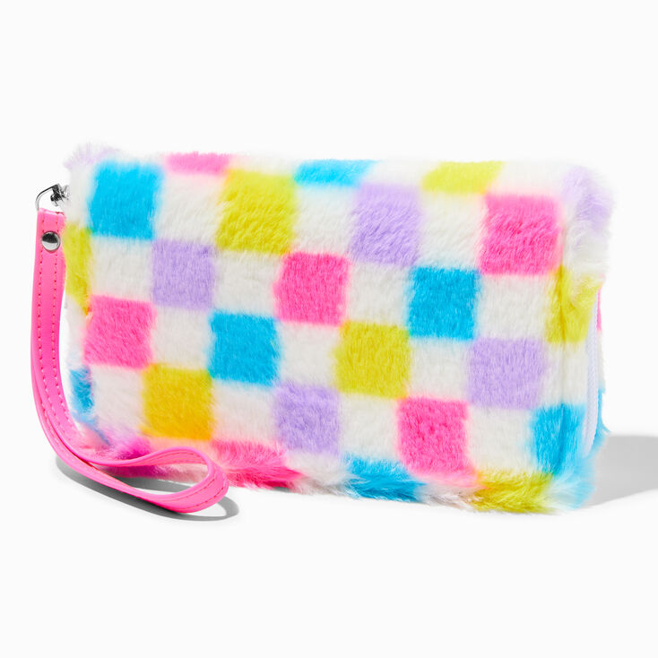 Multicolor Checkerboard Plush Wristlet Wallet,