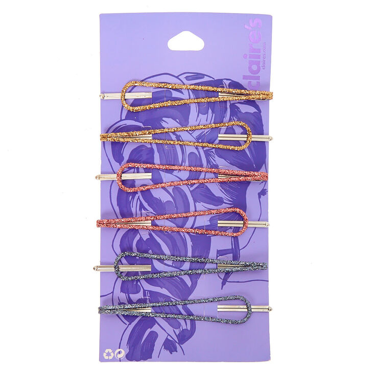 Claire's Épingles plates diverses aux formes géométriques à paillettes - Lot de 6